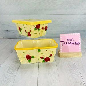 Temptations Yellow Red ROSE Retangle Bakers Set 2